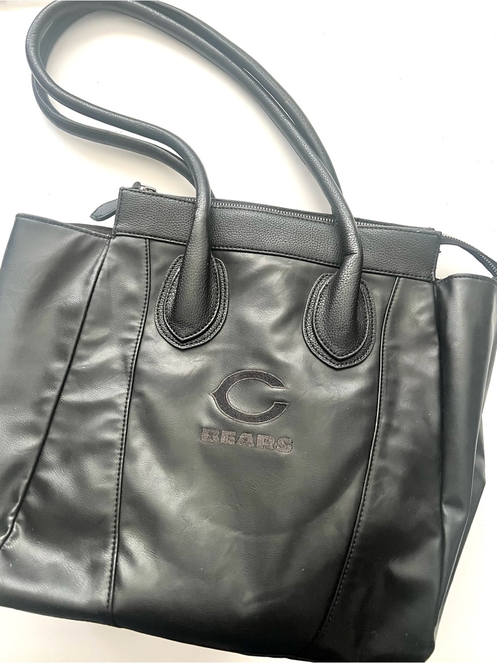 Black Chicago Bears Faux Leather Tote Bag